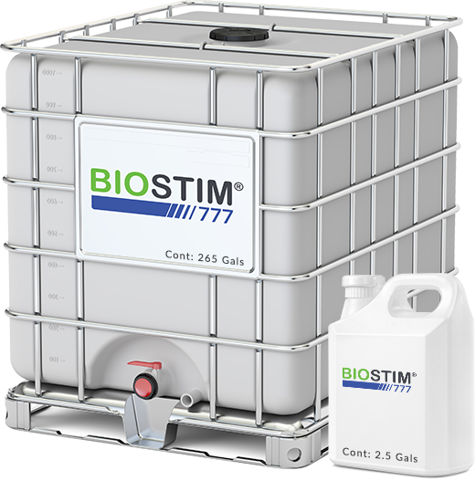 A 265 gallon ICB Tank and a 2.5 gallon container of BIOSTIM 777<sup>®</sup>