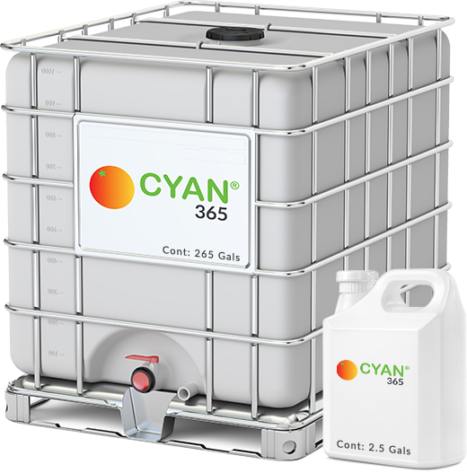 A 265 gallon ICB Tank and a 2.5 gallon container of CYAN 365<sup>®</sup>